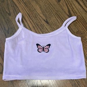 lavender crop top w/ butterfly